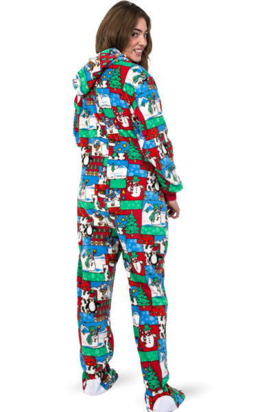 Winter Fun Christmas Adult Onesie Pajamas With Hood for Men Women